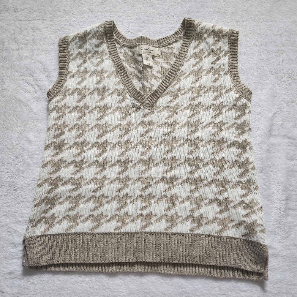 JESSICA SIMPSON Women's V-Neck Grandpa Knit Sweater Vest Small Cream Beige Trend - Picture 2 of 8